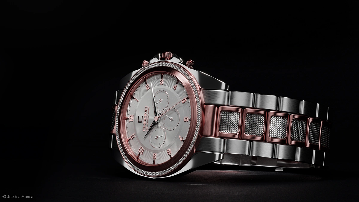 Rendering del progetto Orologio cromato 3D - vista 1