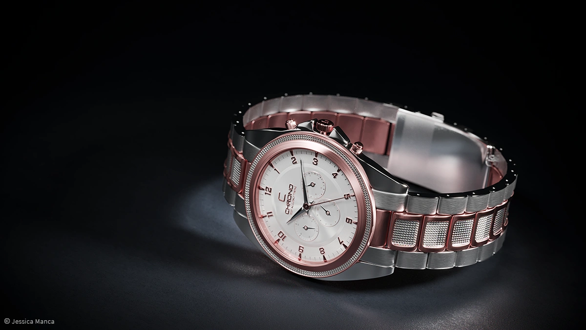 Rendering del progetto Orologio cromato 3D - vista 2