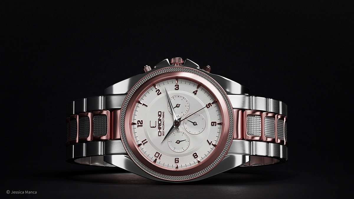 Rendering del progetto Orologio cromato 3D - vista 4