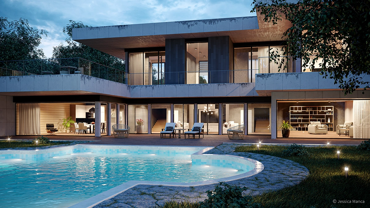 Rendering del progetto Spazi abitativi nella natura - vista 4