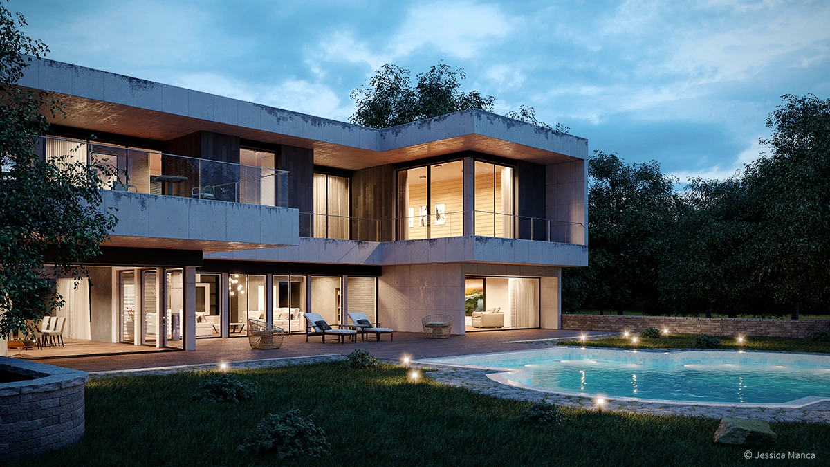 Rendering del progetto Spazi abitativi nella natura - vista 7