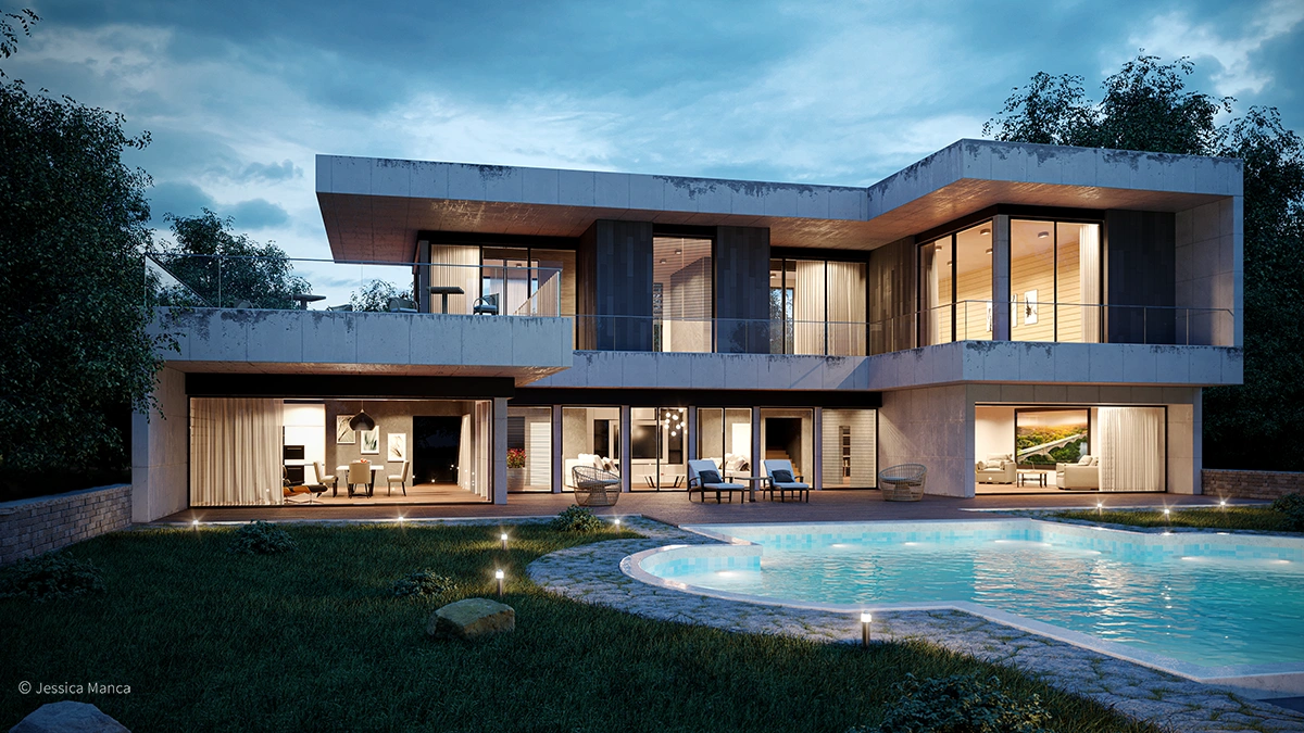 Rendering del progetto Spazi abitativi nella natura - vista 8